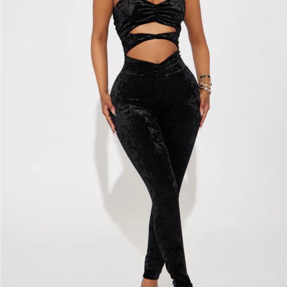 Fashion Nova Black Cutout Velvet Jumpsuit